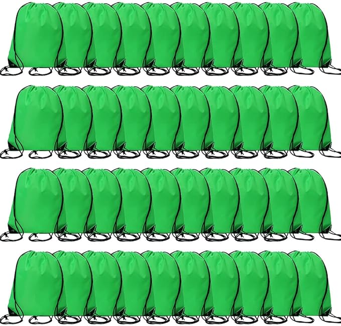CODOBON 40 Pcs Drawstring Backpack Bulk Draw String Bags Cinch Polyester Bag for Gym Sport, Green