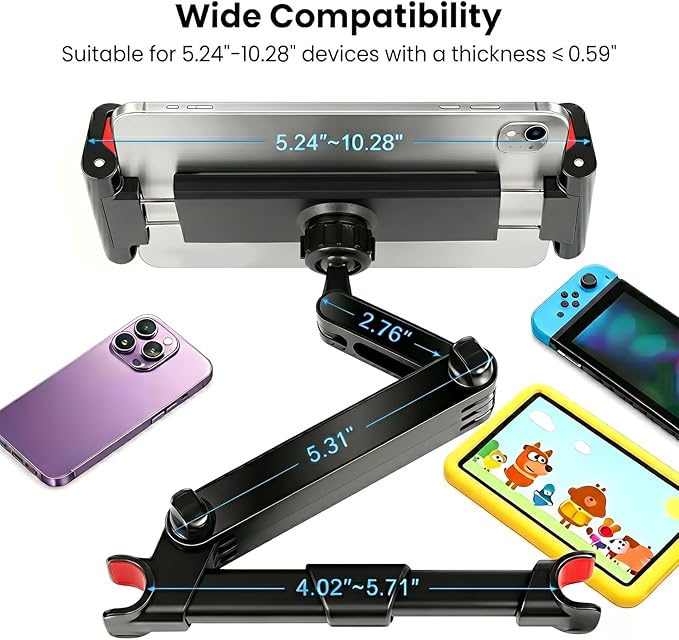 Tablet Holder for Car Headrest, 2 Packs Adjustable 360° Rotating Car Tablet Mount, Car Back Seat Stand for ipad, Road Trip Essentials for Kids, Compatible with 5.2-10.3" iPad Pro, Air, Mini