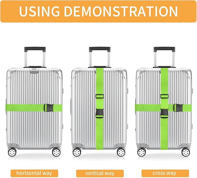 BILIONE 8 Pcs Luggage Straps, 79" Long Belts Keep Suitcase Secure While Traveling, TSA Approved Add a Bag Premium Accessory for Travel Bag Closure (4Pcs Blue + 4Pcs Green)