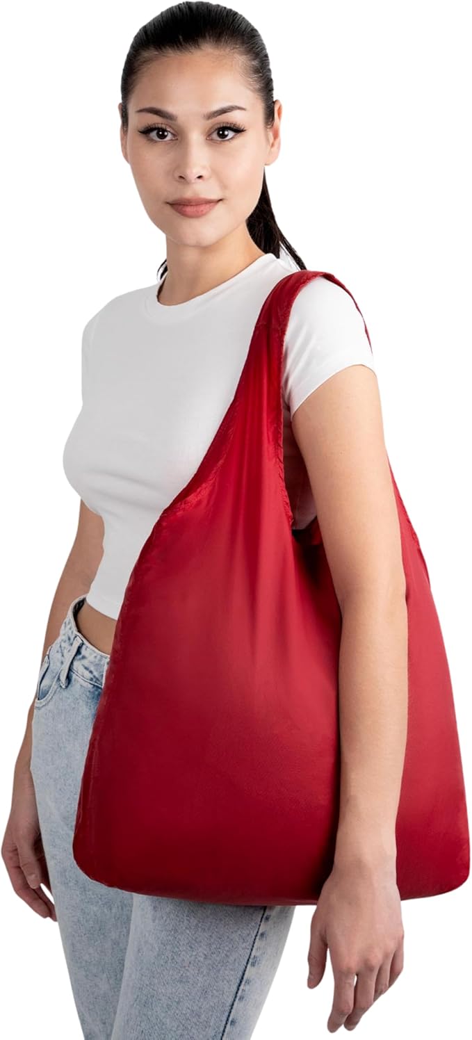 Nanobag Ultralight Heavy Duty Foldable Tote for Women & Men, Reusable Grocery & Travel Bag, Packable Collapsible Compact Market Essential (XL Burgundy)