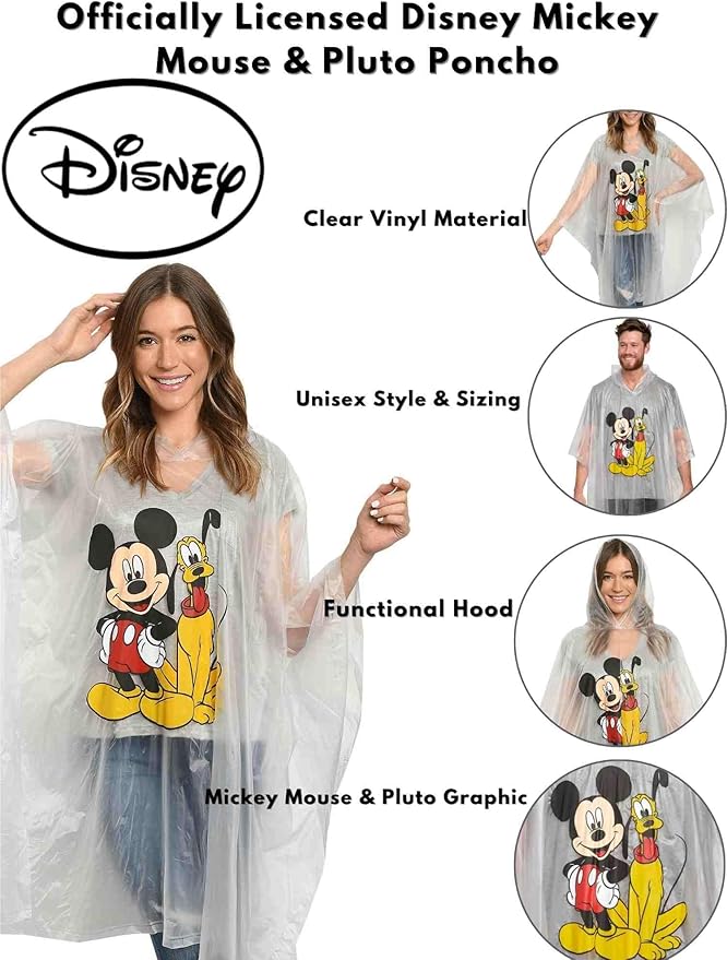 Disney Minnie Mouse Mickey Mouse Pluto Daisy Duck Rain Poncho Hoodie Unisex Adult