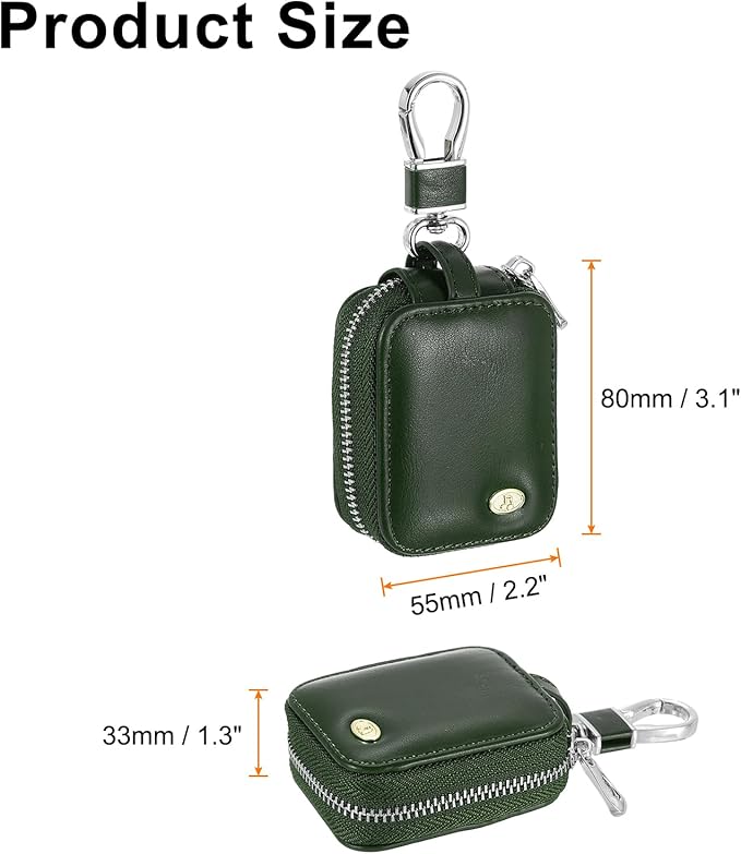 HARFINGTON Earbuds Cases, Earphone Case Holder, PU Leather Ear Buds Case Zipper Organizer Small with Mesh Pocket for USB Cable, Wireless Wired Earphones, Green