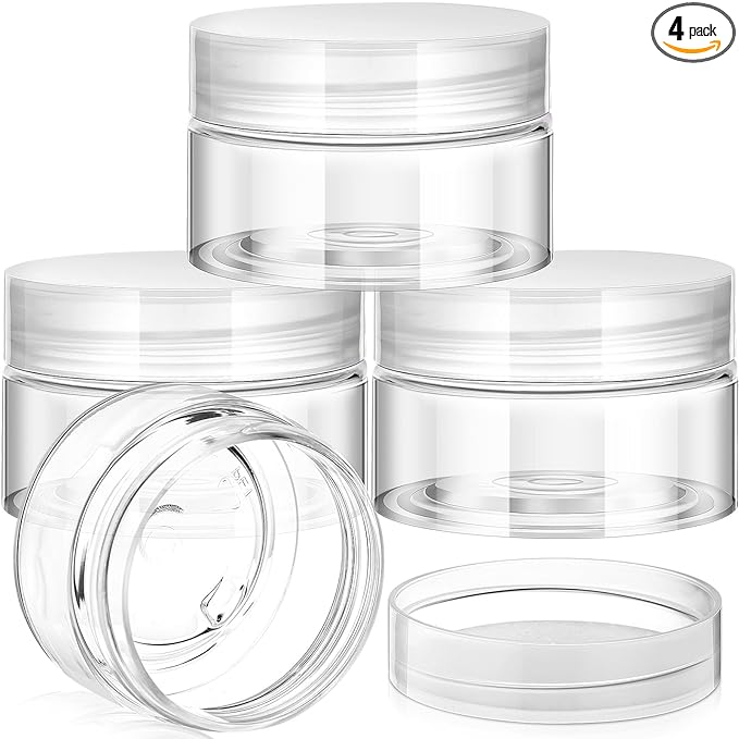 Patelai 4 Pieces Round Wide-mouth Leak Proof Plastic Container Jars with Lids for Travel Storage Makeup Beauty Products Face Creams Oils Salves Ointments DIY Making(1 Ounce,Clear)