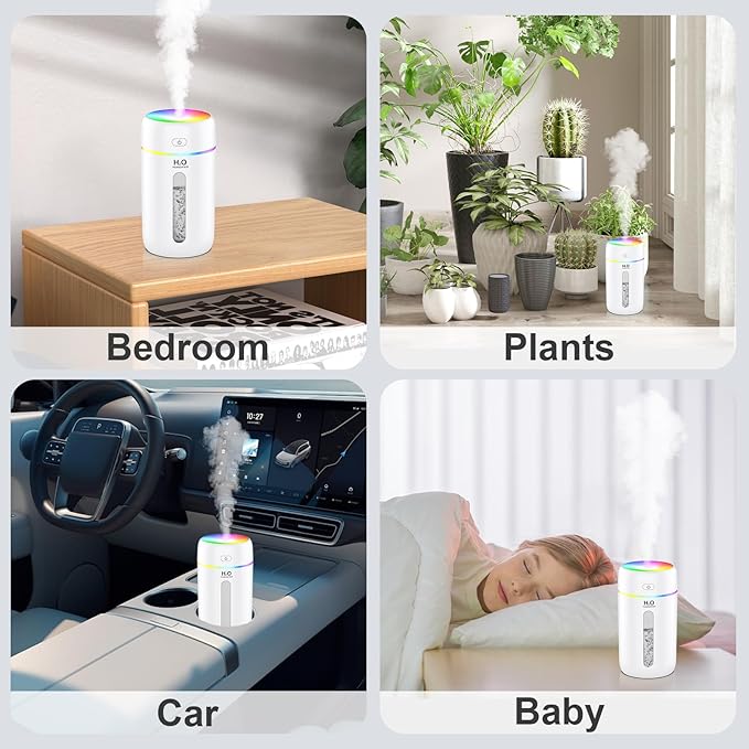ZPP Humidifier for Bedroom Portable Mini Humidifier with 7-color Lights for Car,Home,Office,Travel with Night Light, Auto Shut-Off