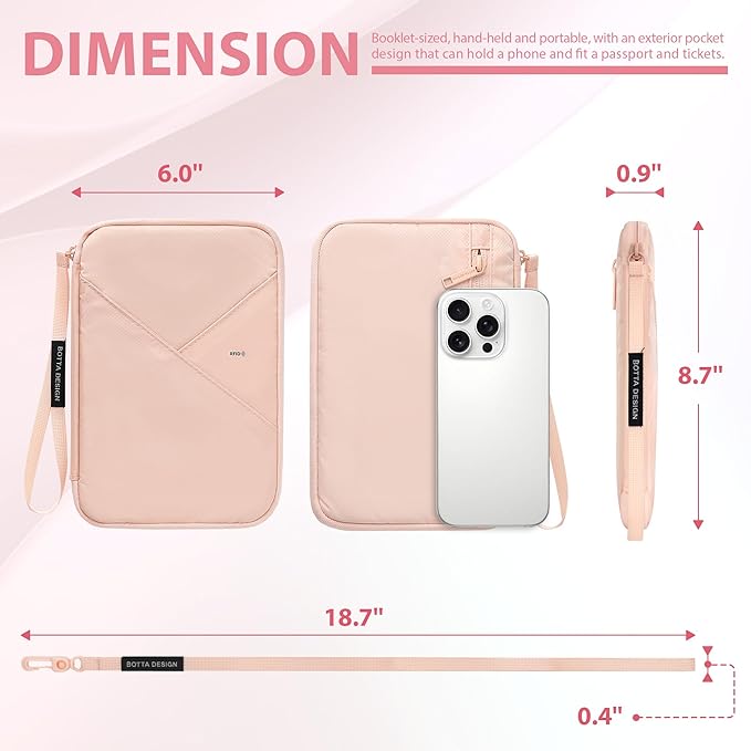 Veki Passport Holder for Travel Women Family, Passport Wallet Bag, RFID Travel Document Organizer, Waterproof Passport Holder for Men, Portable Case for Cards, Cash, Tickets, ID (Pink, L)