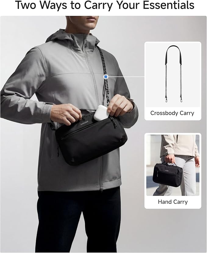 LUGGEX Large Tech Pouch, Cable Organizer Bag with Removable Crossbody Strap, Dual Accessories Bag & Water Resistant for Kindle, Chargers, Cord, Earphone for Travel Office All-in-One, Black