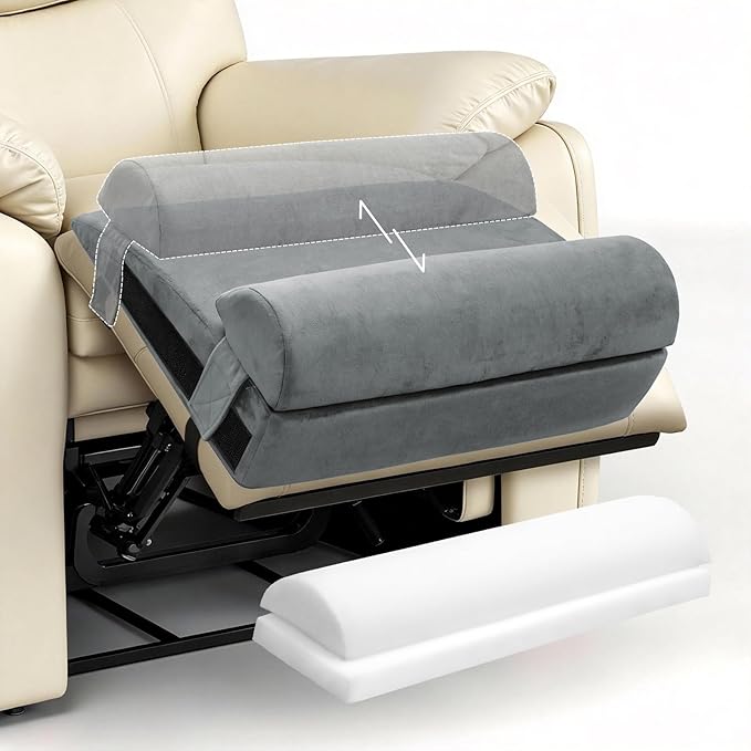 Recliner Foot Rest Cushion - Recilner Leg Rest Cushion with Removable Semi-Cylinder for Superior Support, Adjustable Recliner Foot Rest Extender, Recilner Leg Pillow with 2 Straps, Grey