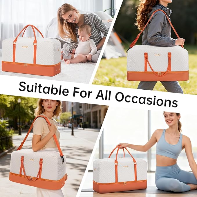 Weekender Bag for Women, 5 Pcs Set Carry on Overnight Bag, 23" Large Travel Duffel Bag with Waterproof Shoe Compartment for Weekend Travel Business Trip