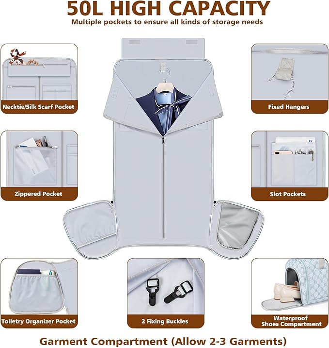 Rolling Garment Bags for Travel - Carry on Convertible Garment Duffle Bags with Wheels for Men Women, 4 in 1 Large Travel Duffel Bags with Shoes Compartment Hanging Suit Dress Weekender Bag 4pcs Set