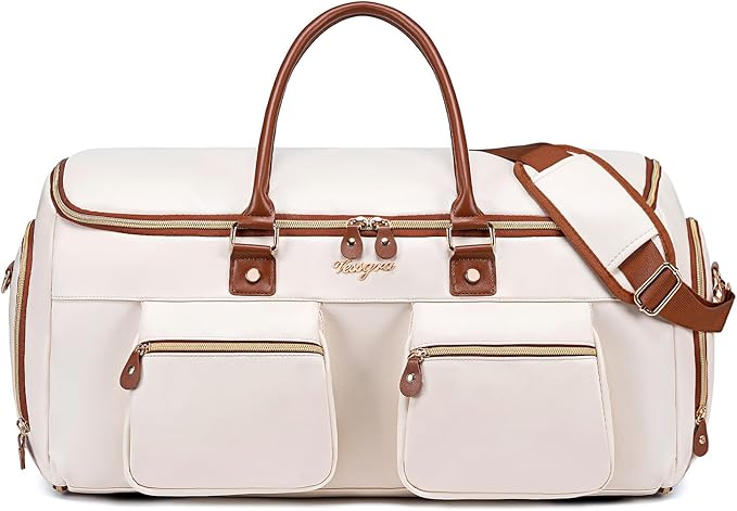 Convertible Garment Bag for Travel, PU Leather Carry On Garment Duffle Bag for Men Women, 2 in 1 Suit Travel Bags for Hanging Clothes with Shoe Compartment