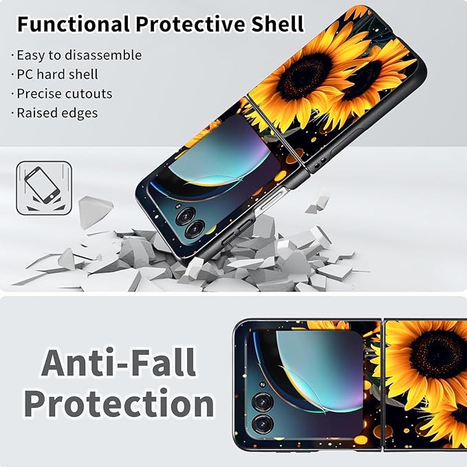 for Motorola Moto Razr Plus 2024 Case,for Moto Razr 50 Ultra Case Cute Slim Hard PC Thin Anti-Scratches Shockproof Protective Phone Cover for Motorola 50 Ultra,Glitter Sunflower