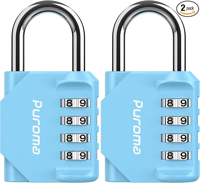 Puroma 2 Pack Combination Lock for Locker 4 Digit Outdoor Waterproof Padlock for School, Gym, Sports, Fence, Toolbox, Gate, Case, Outdoor, Hasp Storage, Cabinets (Sky Blue)