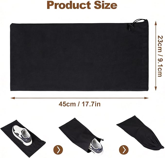 10 Pcs Single Shoe Bags for Travel,18"X9"shoe travel bag for Packing Dustproof Shoe Bag storage Sneaker Travel Bags Washable & Reusable dust bags for Boots Handbags Shoes & Toys (Black)