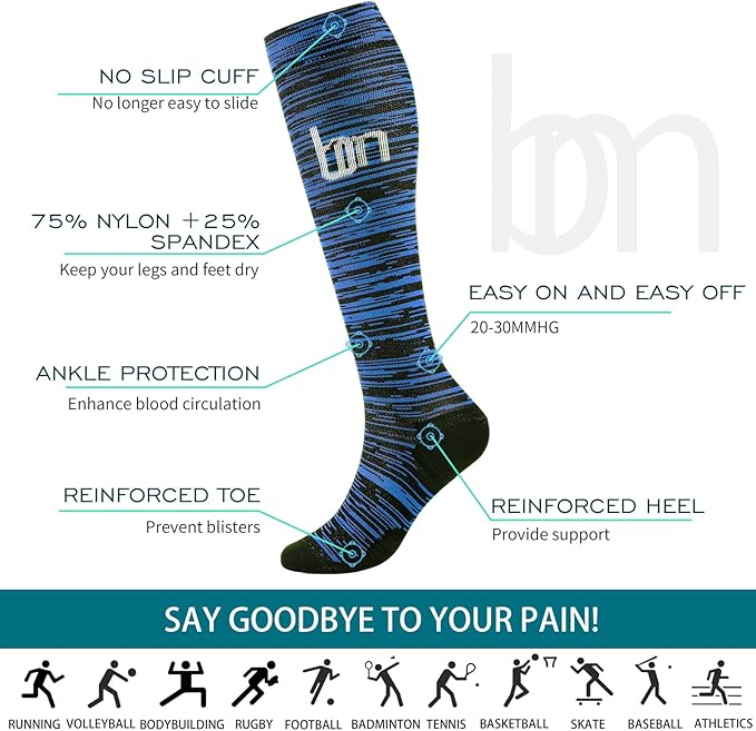 bropite Flora Compression Socks for Women & Men-Knee high 6 Pairs 20-30mmhg Support Running Nurse Travel