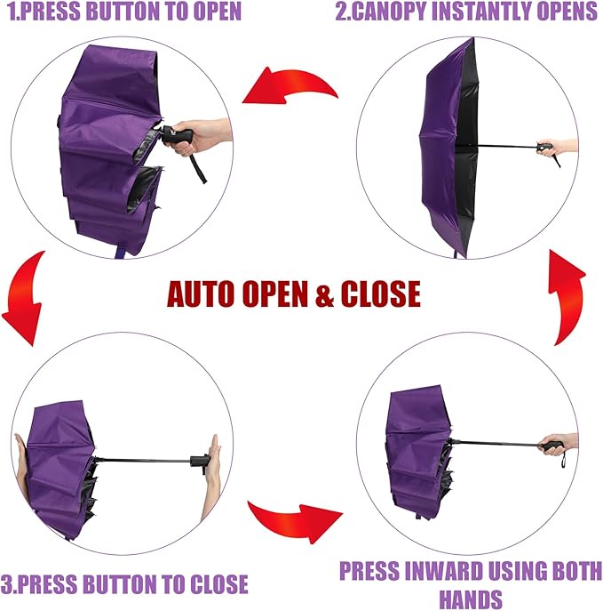 Jexine 6 Pcs Windproof Travel Umbrella for Rain Compact Small Automatic Lightweight Portable Umbrella for Men Women Backpack