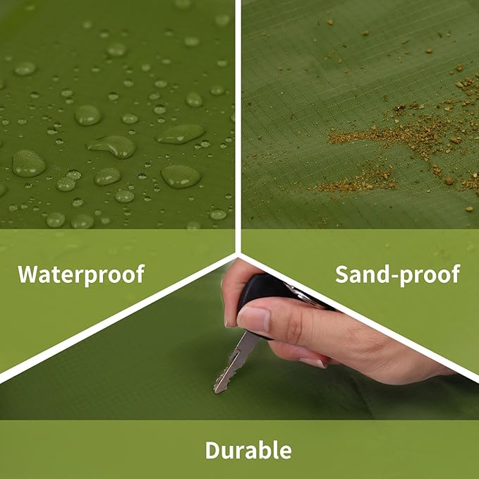 Frelaxy Pocket Picnic Blanket, Waterproof Sandproof Beach Mat, Compact Camping Tarp for Festivals, Hiking, Travel, Outdoor Recreation (Army Green, 57'' x 60'')