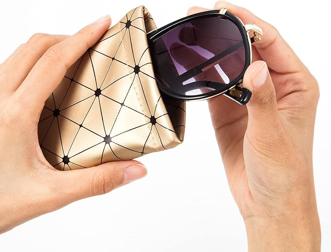 TRIUMPH VISION Squeeze Leather Sunglasses Pouch - 3 Pack Glasses Case Soft Eyeglass Sleeve Pouch Holder