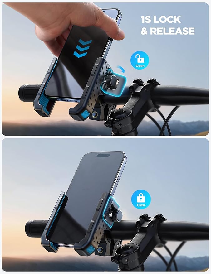 JOYROOM Motorcycle Bike Phone Holder Mount - [Not Block Camera] Bicycle Phone Holder Handlebar Cell Phone Clamp - [Silicone Wrapped] Scooter Phone Holder for iPhone Samsung 4.7''-7'' Smartphones, Blue