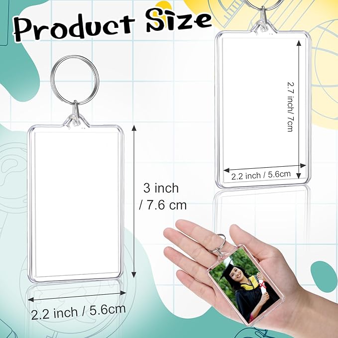 Yaomiao Acrylic Photo Frame Keychain Holder Photo Picture Insert Blank Keyring for DIY Craft