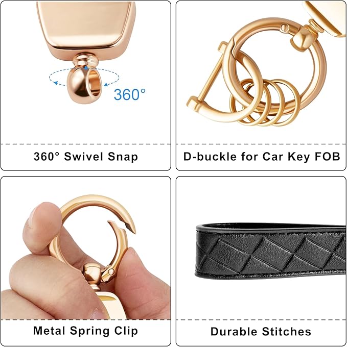 OHKYOOT Leather Car Keychain,Carabiner Clip Key Fob Keychain for Home Car Keys Women Men