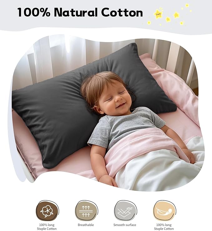 Deep Dream Toddler Pillowcases for 13x18 Pillow 2 Pack, 100% Cotton Travel Pillow Case Cover, 600 Thread Count Cotton Pillow Covers, Soft & Breathable Small Pillow Cases Envelope Closure, Black