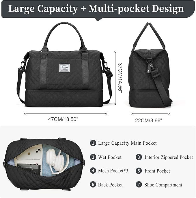 Weekender Bags for Women, Carry on Overnight Weekend Travel Duffel Bag with Shoes Compartment &Toiletry Bag, Personal Item Bag for Travel Business Trips Sport Hospital