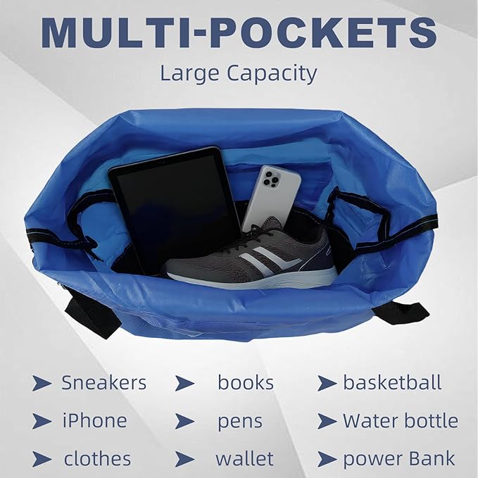 Tygelluis Drawstring Backpack, Waterproof Gym Bag with Water Bottle Pocket for Women Men, Pull String Sport Bag for Swim, Soccer and Basketball, Royal Blue