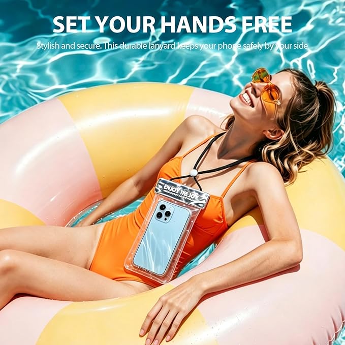 Waterproof Phone Pouch, Large Waterproof Phone Case for iPhone 17 16 15 Pro Max, IPX8 Lightweight Cellphone Dry Bag, Beach Cruise Ship Essentials,1 Pack-Bright Silver-8.3″