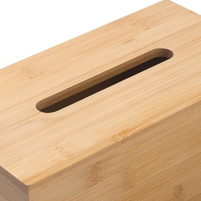 Bamboo Tissue Box Cover, Rectangular Wood Tissue Box Holder, Wooden Facial Paper Holder for Bathroom, Bedroom, Dinner Table, Office (1 Pack, 9.8 x 5.5 x 3.7 inch)