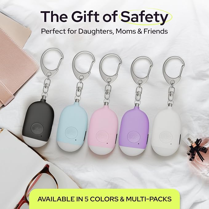 Weten Rechargeable Personal Alarm Keychain - 130dB Siren, LED Light - 3Pack Personal Safety Alert for Women to Carry - Panic Button Alarm for Security - Rape Whistle for Self Defense (Black&Pink&Blue)