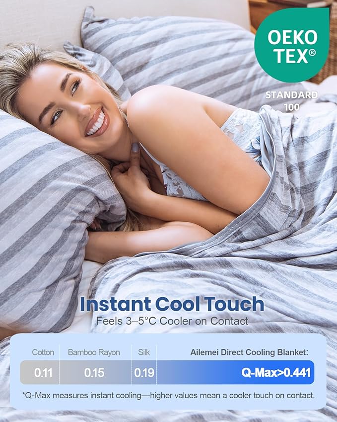 Ailemei Direct Cooling Blanket for Hot Sleepers, Double Sided Cold Effect, King Size Lightweight Breathable Summer Blankets for Bed,Transfer Heat to Keep Body Cool for Night Sweats,108"x90"
