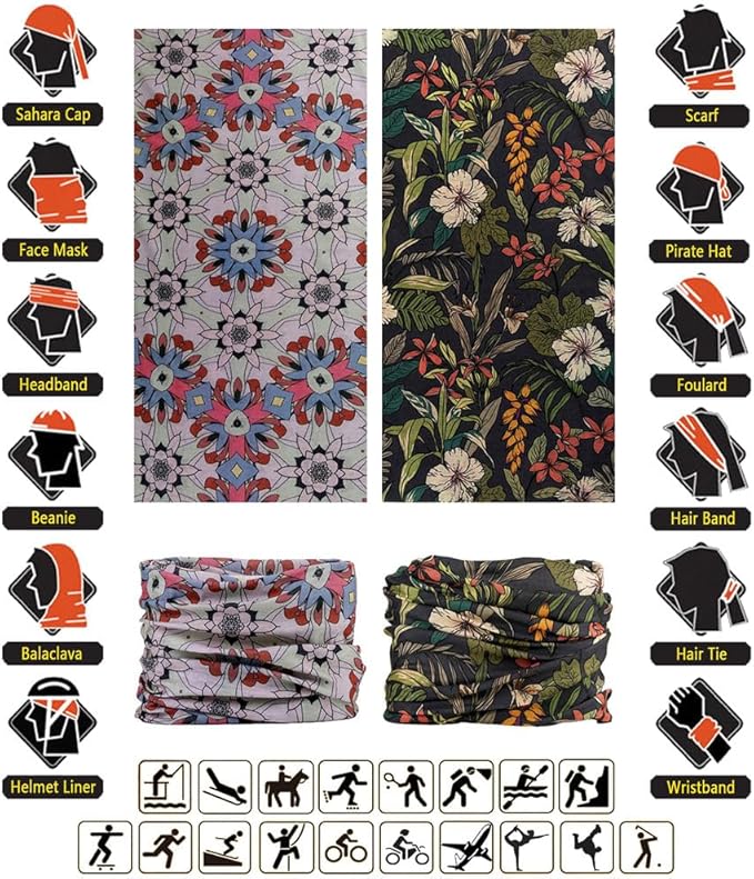 VANCROWN Headband Neck Gaiter Head Wrap Headwear Face Mask Magic Scarf Bandana for Men and Women