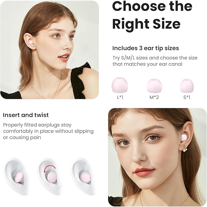 JUSTRVN Earplugs for Sleeping,Reusable Earplugs for Noise Reduction 30dB with Carrying Case,Hearing Protection Ear Plugs for Concert,Focus,Working,Studying&Sound Reduction