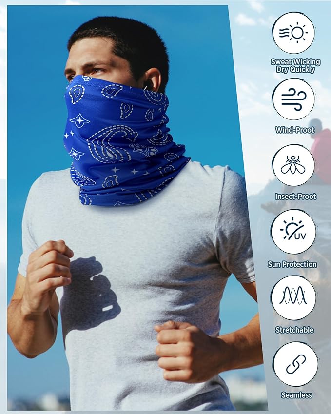 Cuffbow 12 Pack Neck Gaiters Face Mask Balaclava for Men Women Cooling Neck Gaiter Summer UV Protection Scarf