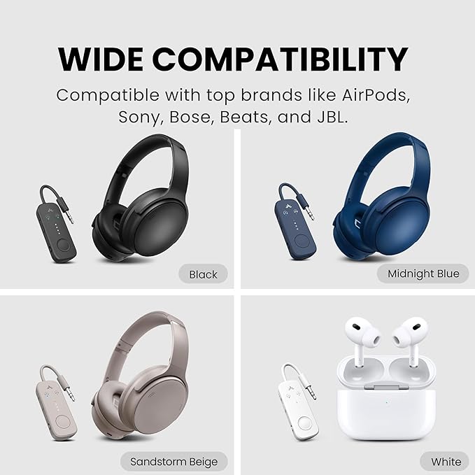 Avantree Relay – Airplane Bluetooth Adapter for AirPods, Bose & Wireless Headphones, Qualcomm Chip, aptX Adaptive & HD Audio Transmitter, 25Hrs Battery, 3.5mm AUX for Flight, Travel & Gym
