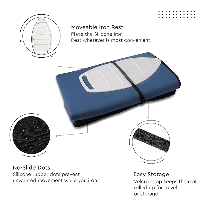Encasa XO Ironing Mat/Pad Large 48"x28" with Padding, Anti-Slip, Silicone Iron Rest, Steam Press on Tabletop & Bed, Heat Resistant, Portable, Easy to Carry, Cobalt
