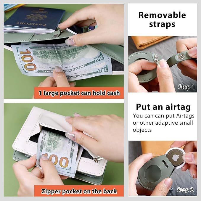 Passport wallets, Mulit-purpose RFID Blocking Passport Holder AirTag Wallet, Travel Wallet（Cream white）