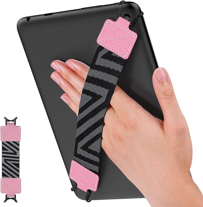MoKo Security Hand-Strap for 9-11 Inch Tablet - iPad/Pro/iPad Air/Kindle Fire HD/Samsung/Lenovo, High-Elasticity Versatile Hand Strap Lightweight Finger Grip Holder, Pink