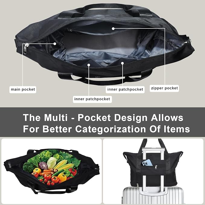 Reusable Grocery Bag on Wheels Shopping Bag with Wheels, Detachable Roller Tote Bag, Luggage Bag, used for Shopping, Camping, Traveling, Giving Gifts to Friends, Large Capacity, Black