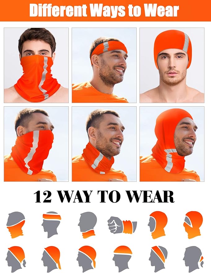 SATINIOR 8 Pcs Neck Gaiter Face Mask, Reflective Summer UV Protection Cooling Scarf Neon Breathable Bandana for Men Women