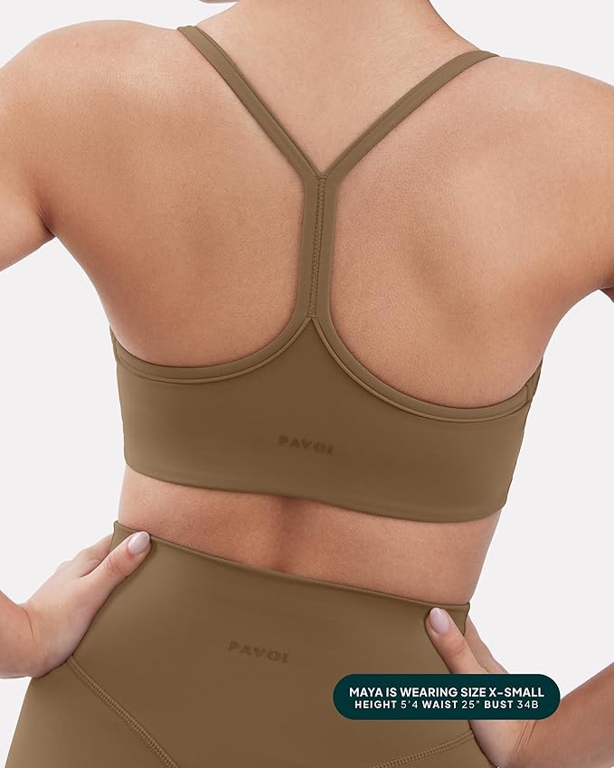 PAVOI ACTIVE Yoga Racerback Bras for Women - Buttery Soft Low Support Scoop Neck Y-Back Thin Strap Sports Bra - FlexFlow
