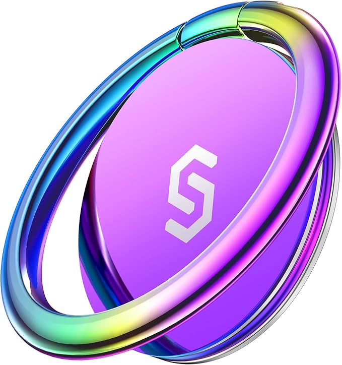 Syncwire Adhesive Phone Ring Holder Stand, 360° Rotation Cell Phone Finger Ring Kickstand, Polished Metal Phone Grip for Smartphones-Aurora Gradient