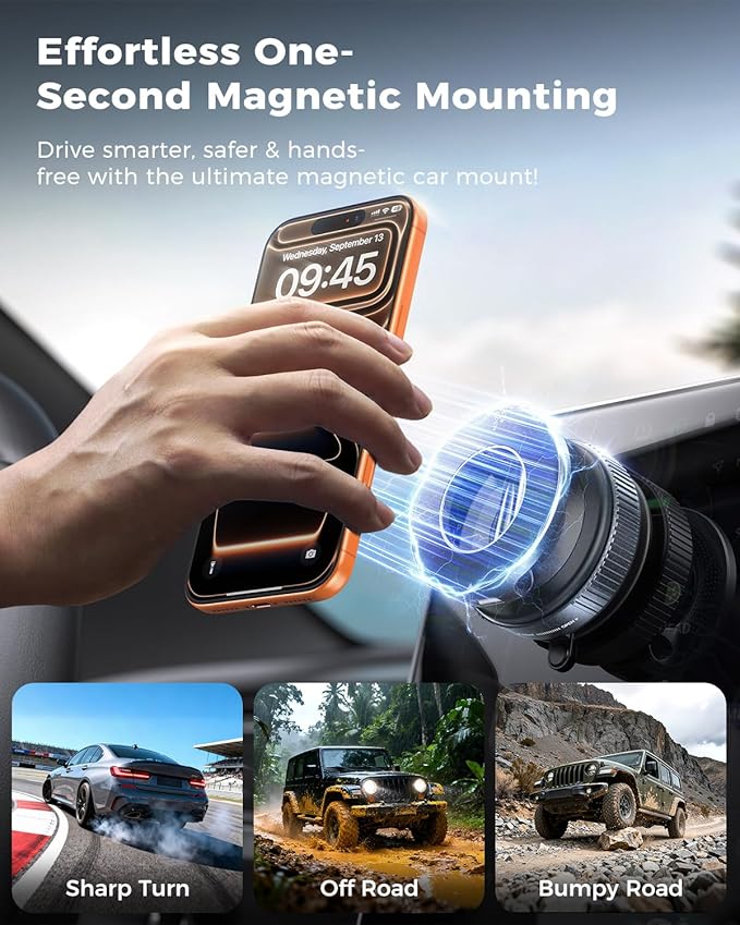 MRGLAS 2026 Upgraded for MagSafe Vacuum Car Phone Mount, Ultra Strong Magnetic Phone Holders for Your Car, 360° Adjustable Suction Cup Car Mount, for iPhone 12–17 Pro Max, Car & Truck Accessories
