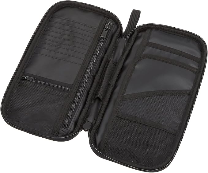 Amazon Basics RFID-blocking Passport Wallet, Passport Holder for Travel, Polyester/Nylon Material with Durable Zipper Closure, Zippered Pockets, Slots for Cards, 10"x5", Black, Solid