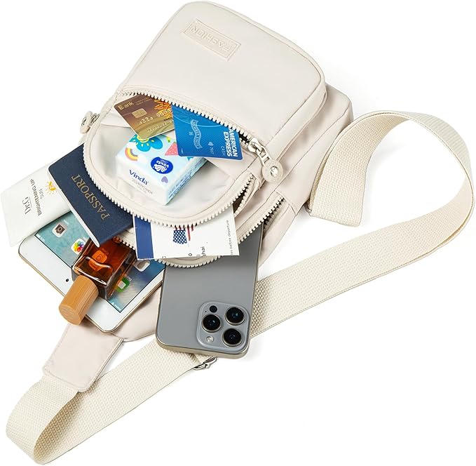 Banelu Small Sling Backpack Crossbody Bags for Women Men, Small Sling Bag Cross Body Bag Fanny Packs Crossbody Purses - Beige