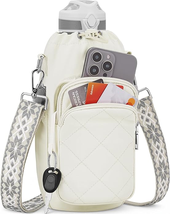 SYTRAH Water Bottle Bag Crossbody，Insulated Water Bottle Purse Crossbody Water Bottle Holder with Strap 40 oz