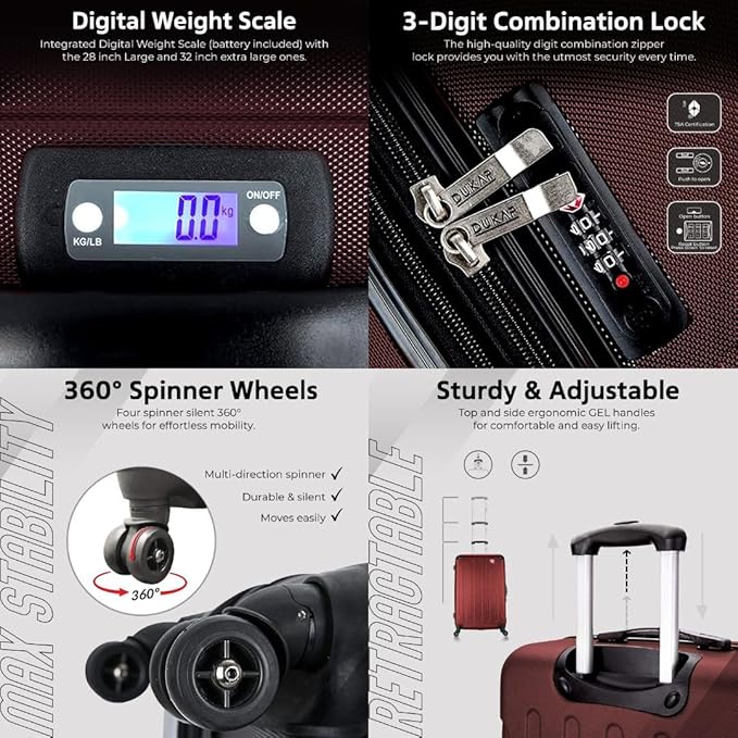 DUKAP INTELY Hardside Luggage Set with Spinner Wheel | Spacious Traveling Suitcase Travel Suitcases with TSA Lock and Ergonomic GEL Handle | 2 Piece Set (20"/28") | Red