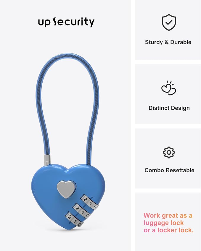 3 Digit Combination Lock, Combo Cable Lock with Code, Small Padlock Combination with Cable, for Luggage, Suitcase, Gym Locker, Backpack Bag Zipper, Cabinet, Mailbox, Outdoor Fence Gate
