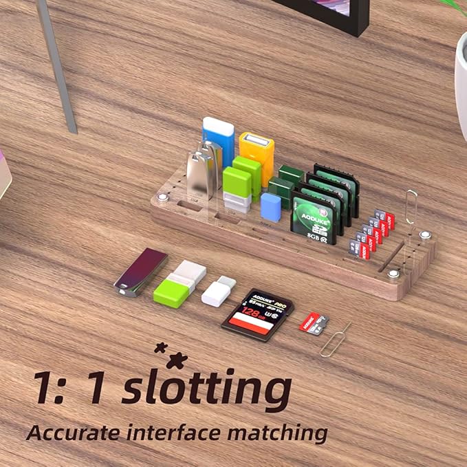 Wooden Memory Card Case TF Cards Box and USB Drive/SD Card Holder Desk,Micro SD Card Case,Memory Card Case, Memory Card Carrying Case -AJSNH01M