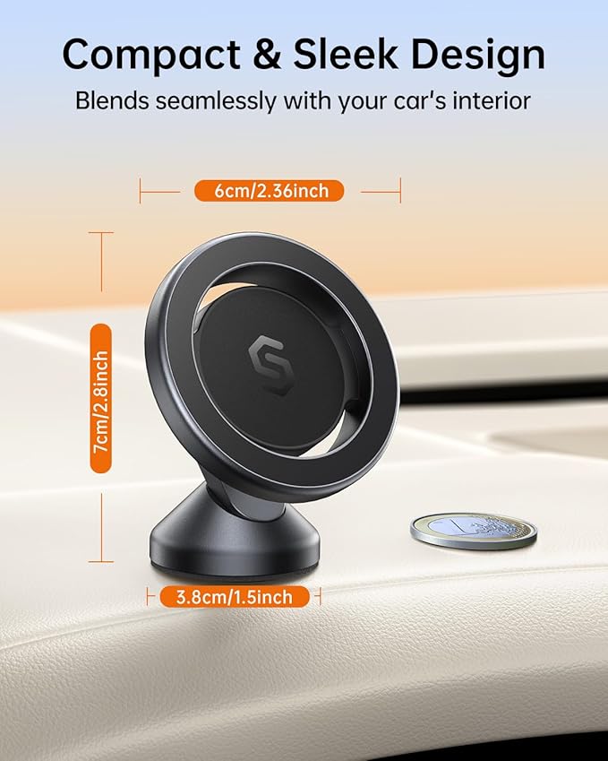 SYNCWIRE MagSafe Car Mount, Magnetic Car Phone Holder for Car Dashboard, 360° Rotating Strong Magnet Phone Mount with 3M VHB Adhesive, Compatible with iPhone 17/16/15/14/13/12 & MagSafe Cases